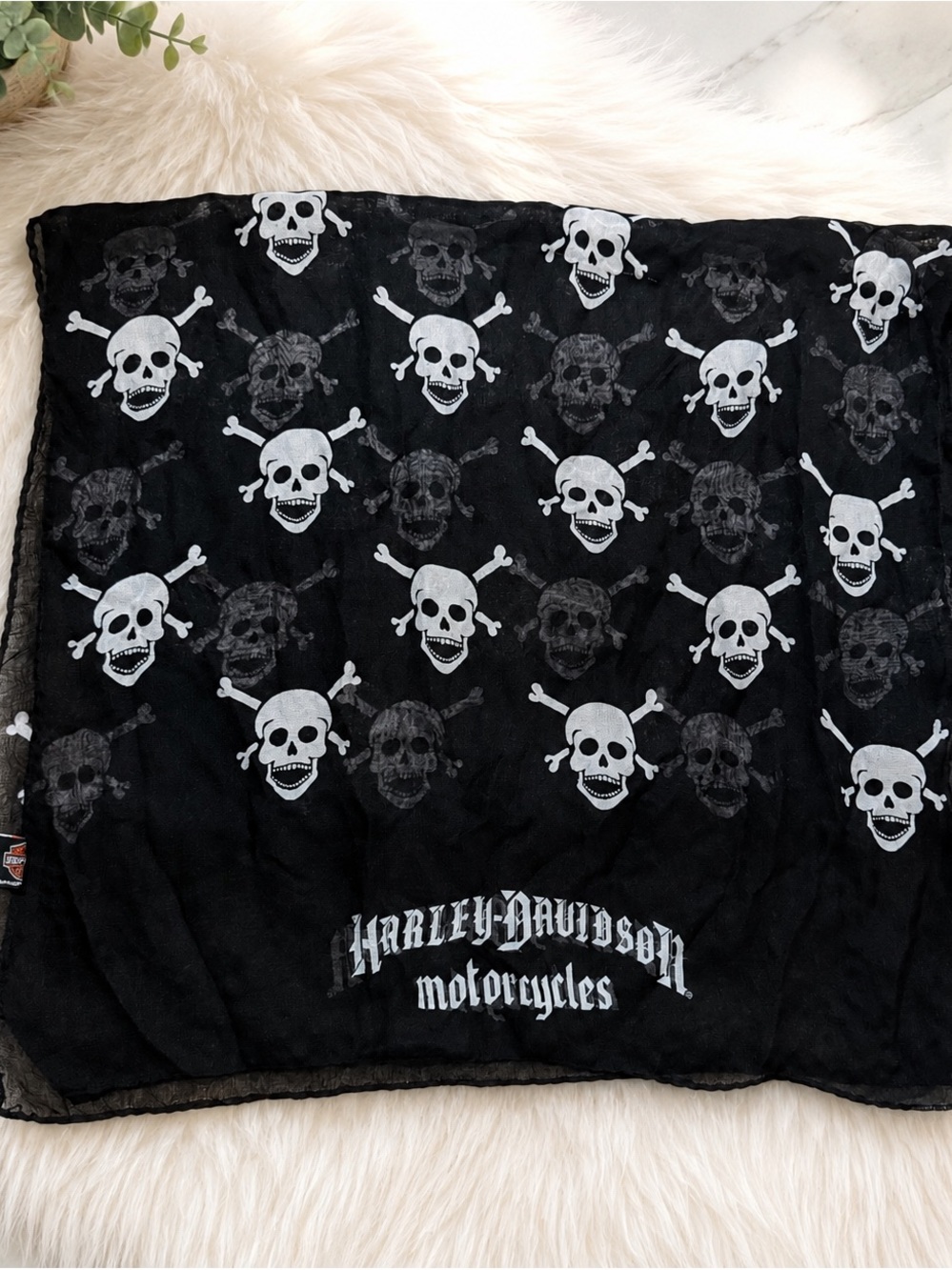Harley-Davidson Black and White Skull Bandana